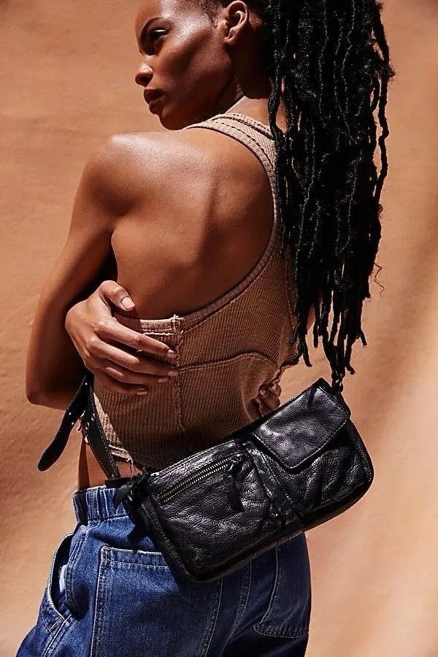 Free People Wade Sling Leather Shoulder Bag One Size